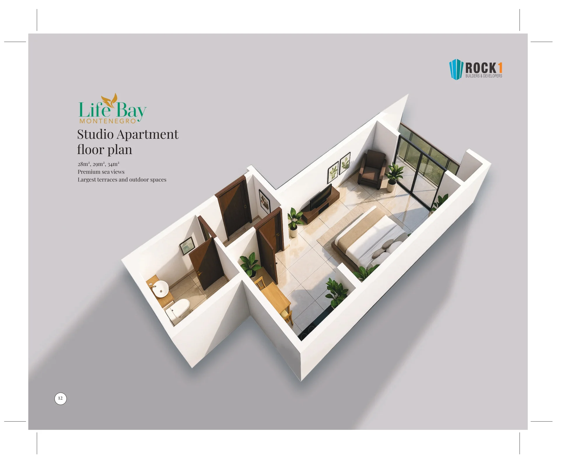 Studio apartment floor plan, alternative layout